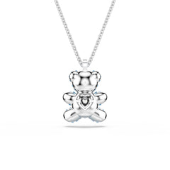 Teddy pendant, Bear, Blue, Rhodium plated