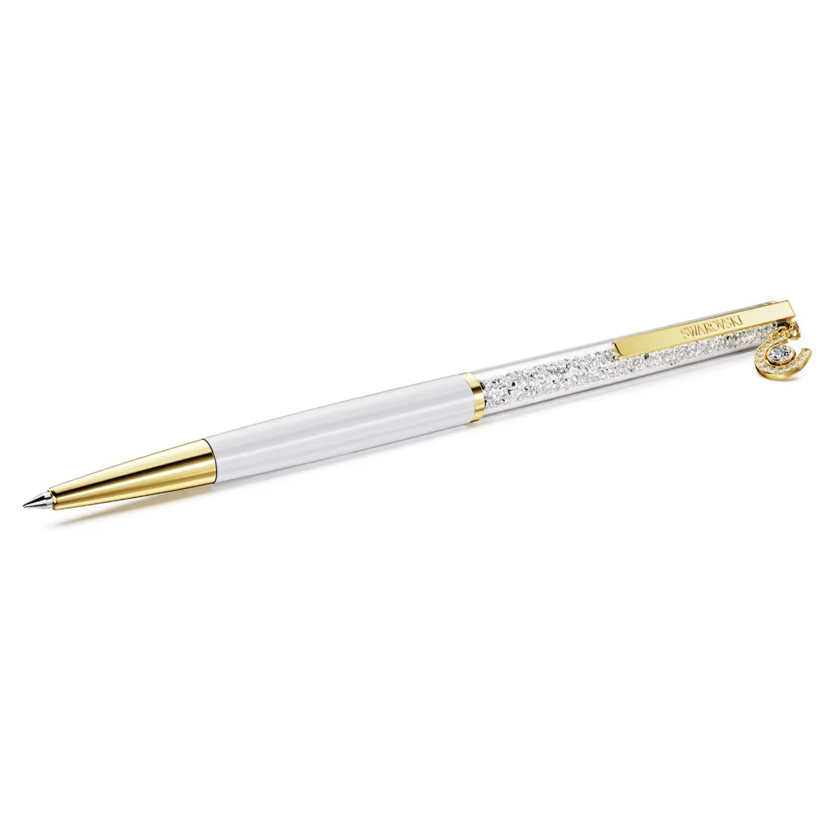 Crystalline ballpoint pen Horse shoe, White, White lacquered, Gold-tone plated
