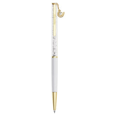 Crystalline ballpoint pen Horse shoe, White, White lacquered, Gold-tone plated
