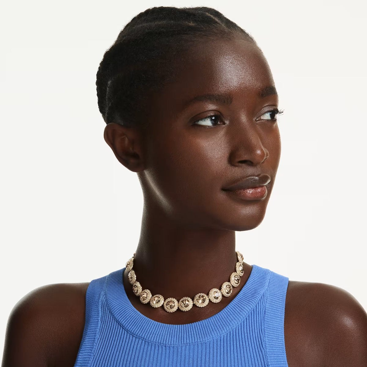 Una Angelic choker Round cut, Caramel, Gold-tone plated