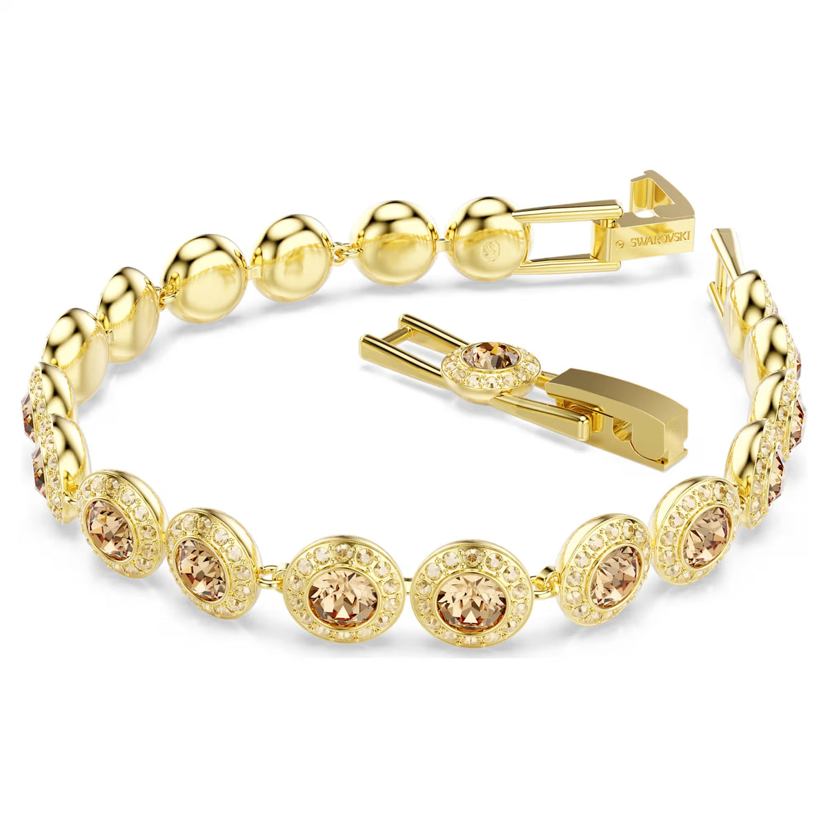 Una Angelic bracelet Round cut, Caramel, Gold-tone plated
