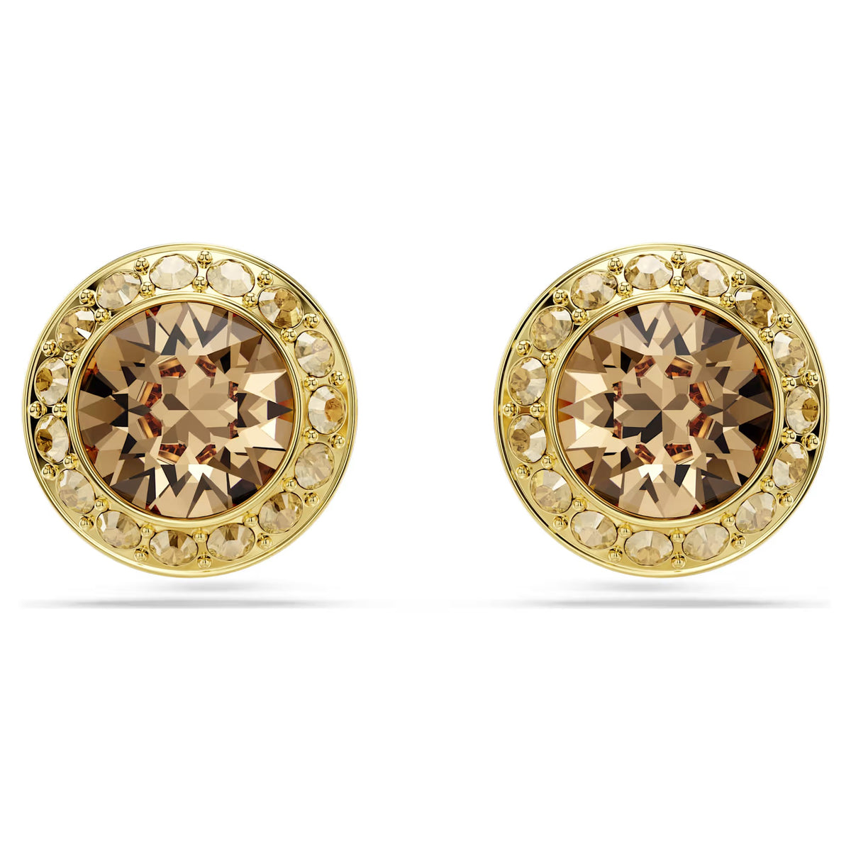 Una Angelic stud earrings Round cut, Caramel, Gold-tone plated