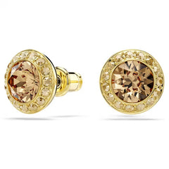 Una Angelic stud earrings Round cut, Caramel, Gold-tone plated