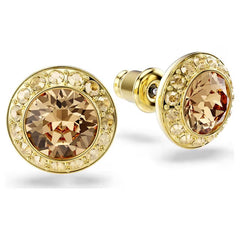 Una Angelic stud earrings Round cut, Caramel, Gold-tone plated