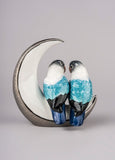 Fly Me To The Moon Birds Figurine. Silver Lustre