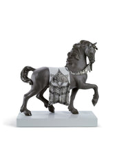 A Regal Steed Horse Sculpture. Silver Lustre