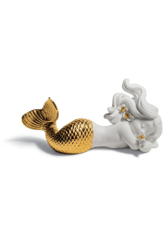 Day Dreaming At Sea Mermaid Figurine. Golden Lustre