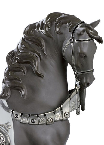 A Regal Steed Horse Sculpture. Silver Lustre