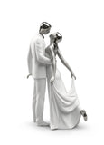 Happy Anniversary Couple Figurine. Silver Lustre