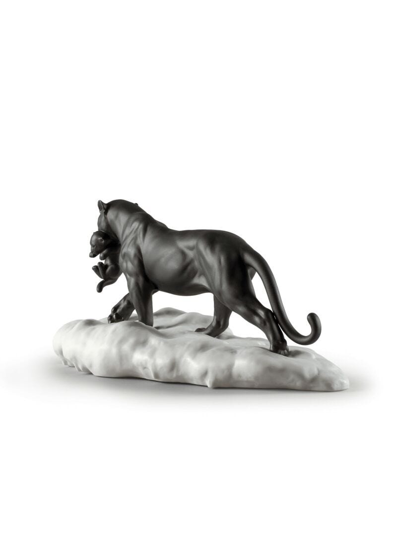 Black Panther With Cub Figurine