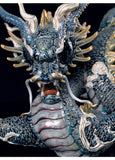 Great Dragon Sculpture. Golden Lustre And Blue. Limited Edition