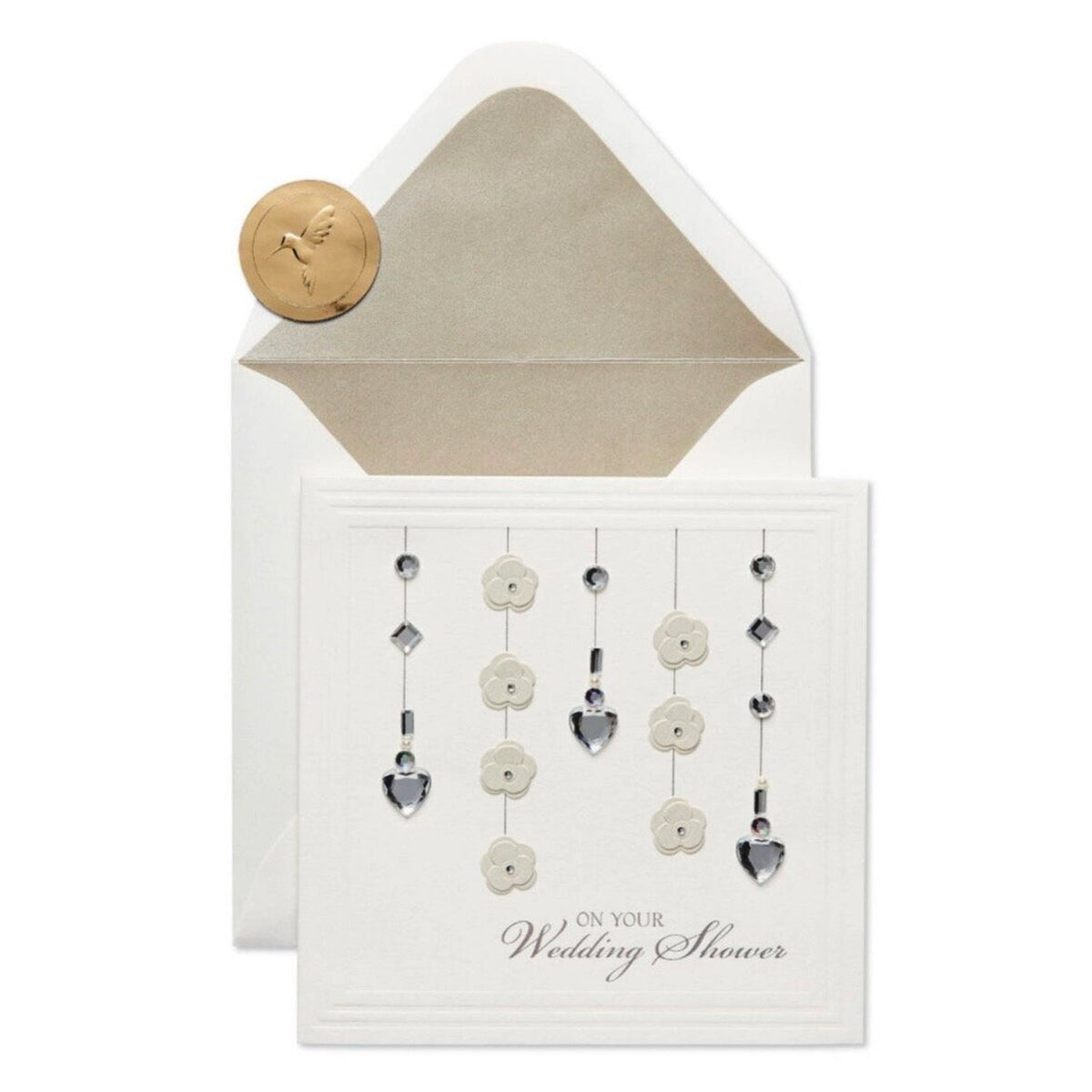 FSC Heart Crystals and Flowers Wedding Greeting Card