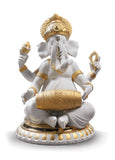 Mridangam Ganesha Figurine. Golden Lustre