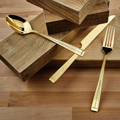Frank Lloyd Wright Tree of Life Mirrored Gold 18/10 Stainless Steel 20 Piece Flatware Set