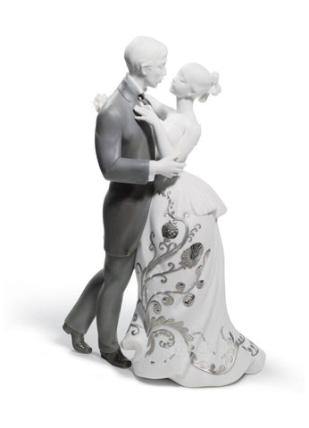 Lovers' Waltz Couple Figurine. Silver Lustre