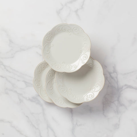 French Perle White™ 4-Piece Dessert Plate Set