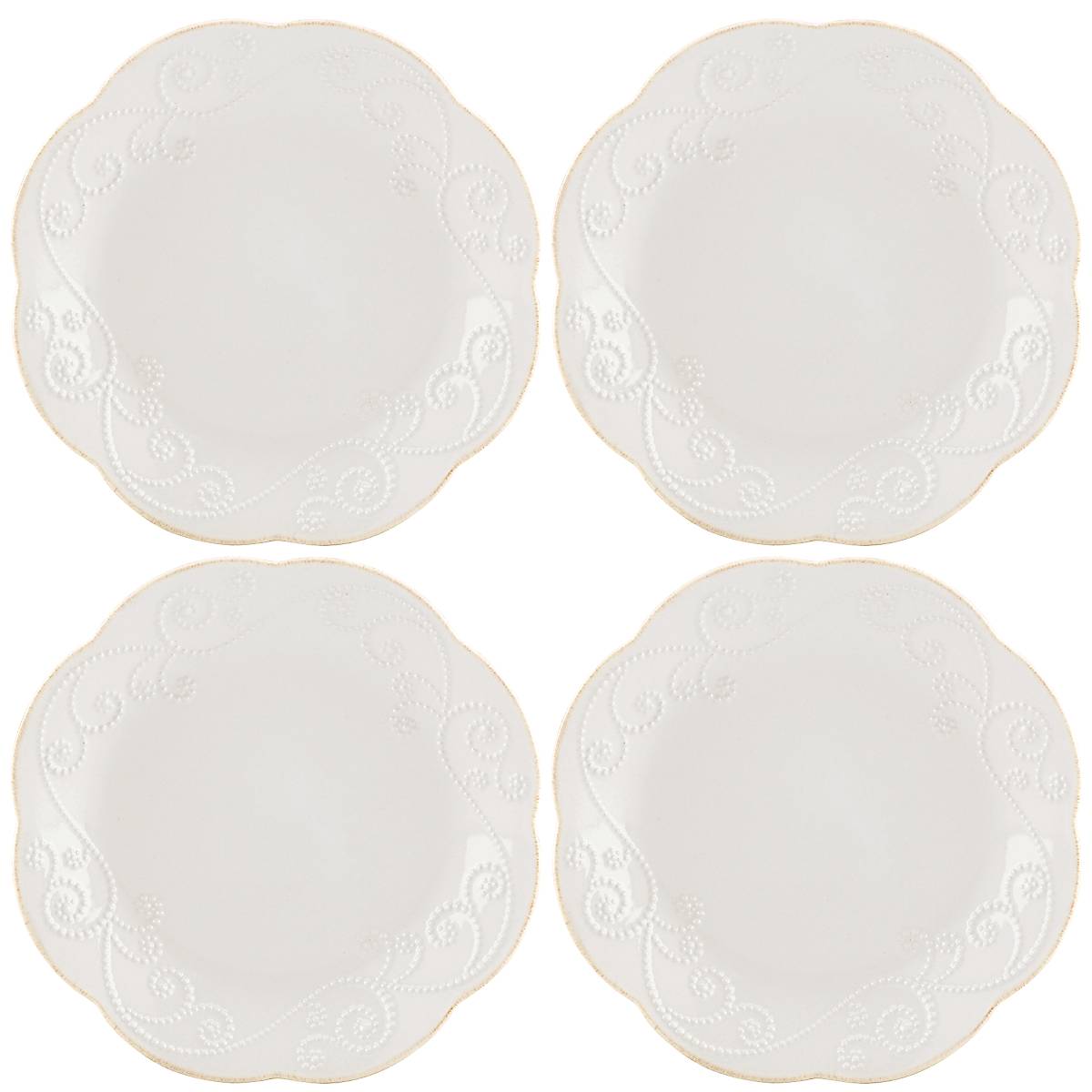 French Perle White™ 4-Piece Dessert Plate Set