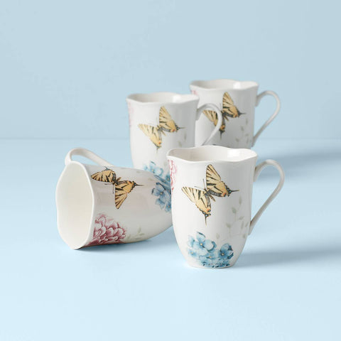 Butterfly Meadow Hydrangea 4-Piece Mug Set