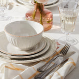 French Perle Groove 12-Piece Plate & Bowl Dinnerware Set