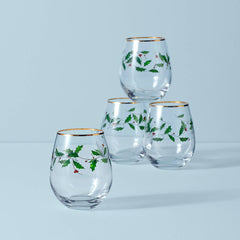 Holiday 4-Piece Stemless Wine Glasses