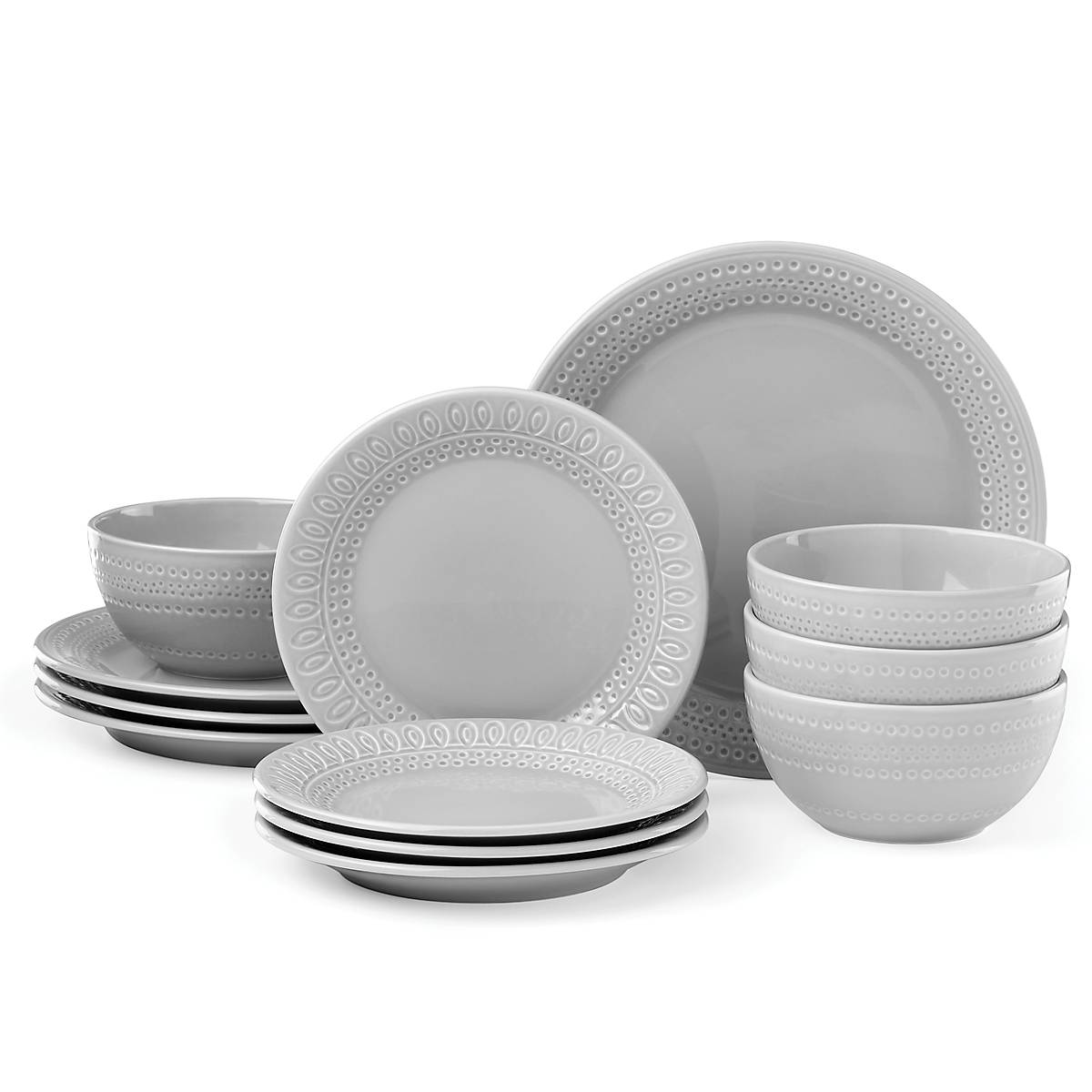 Willow Drive 12-Piece Dinnerware Set, Grey