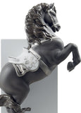 Horse On Courbette Figurine. Silver Lustre