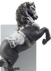 Horse On Courbette Figurine, Silver Luster