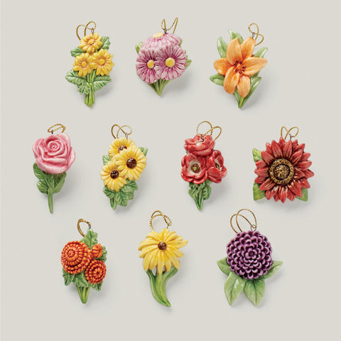 Fall Flowers 10-Piece Ornament Set