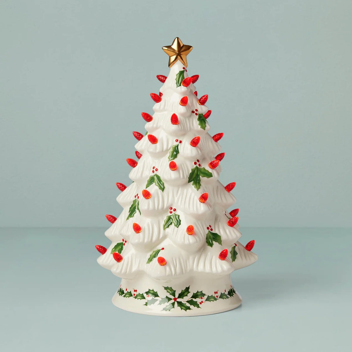 Treasured Traditions Holiday Red Bulbs Light-Up Tree Figurine