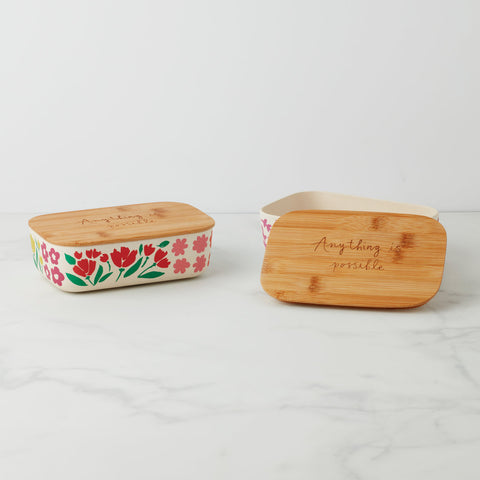 Floral Fields Container With Lid, Set Of 2