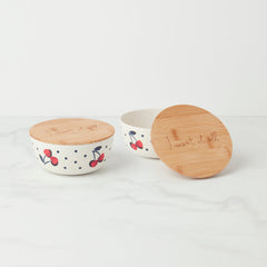 Vintage Cherry Dot Bowl With Lid, Set Of 2