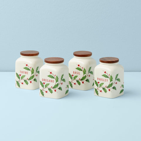 Holiday Cooking Spice Jars, Set Of 4