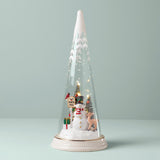 Lit Christmas Cone With North Pole Snowman Scene