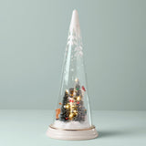 Lit Christmas Cone With North Pole Snowman Scene