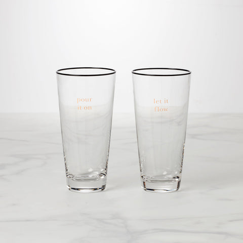 Cheers To Us Let It Flow & Pour It On Glasses, Set Of 2