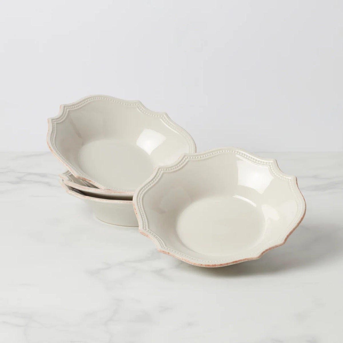 French Perle Bead Pasta Bowls, Set Of 4