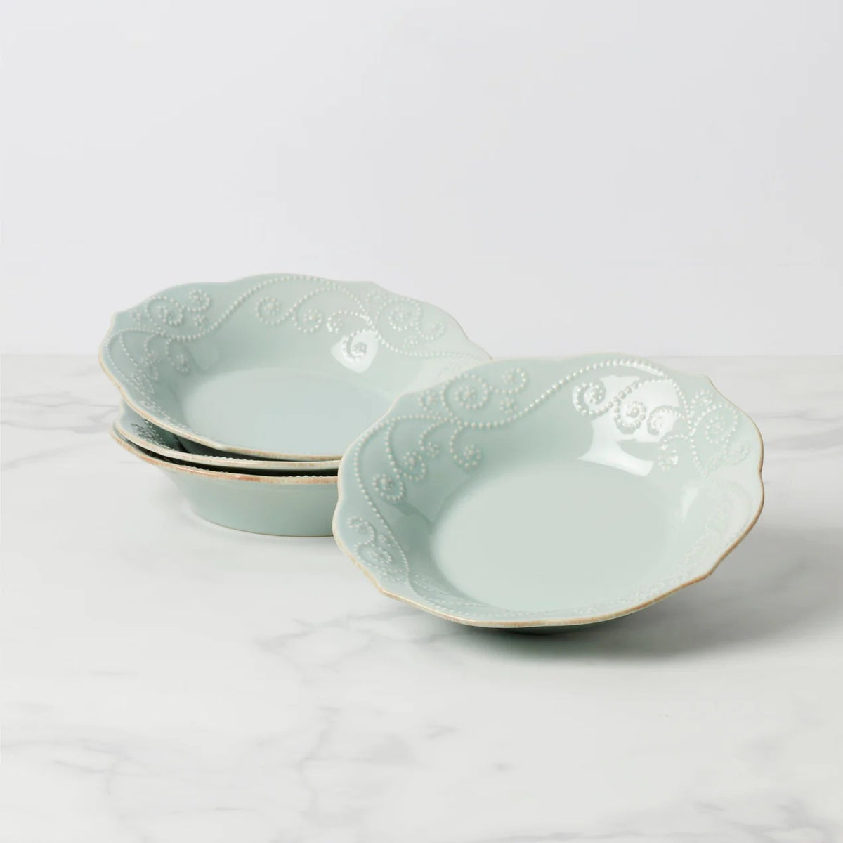 French Perle Ice Blue Pasta Bowls, Set Of 4
