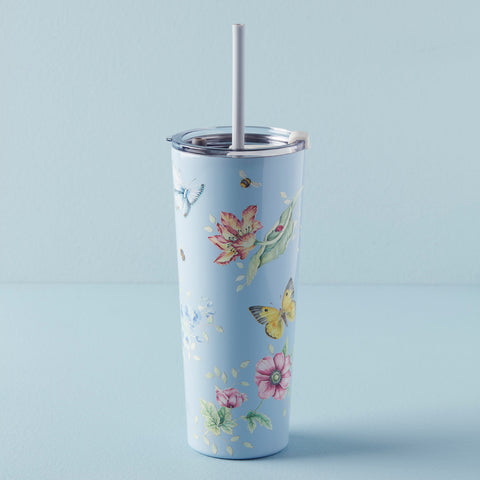 Butterfly Meadow Light Blue Stainless Steel Tumbler With Straw