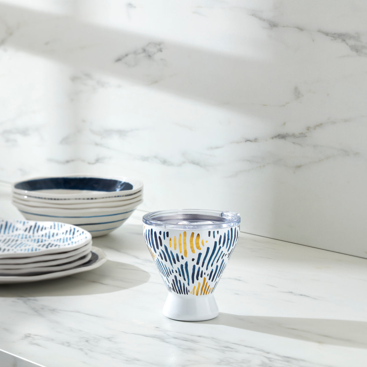 Blue Bay Ikat Pattern Stainless Steel Cocktail Tumbler