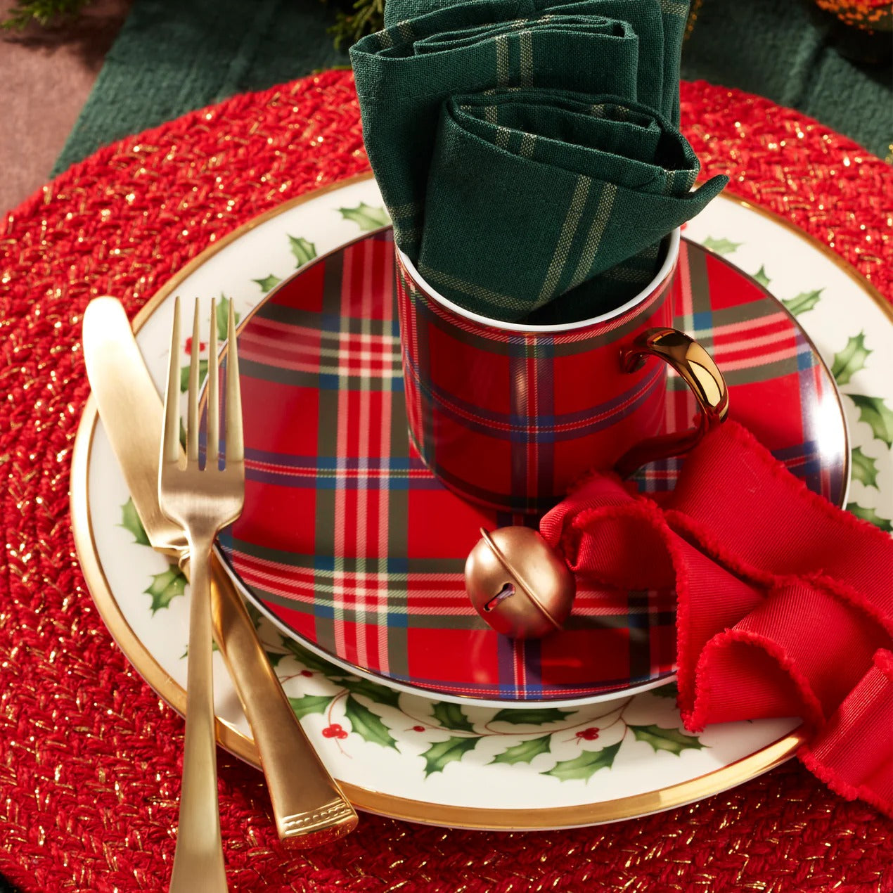 Holiday Red Tartan Accent Plates, Set Of 4