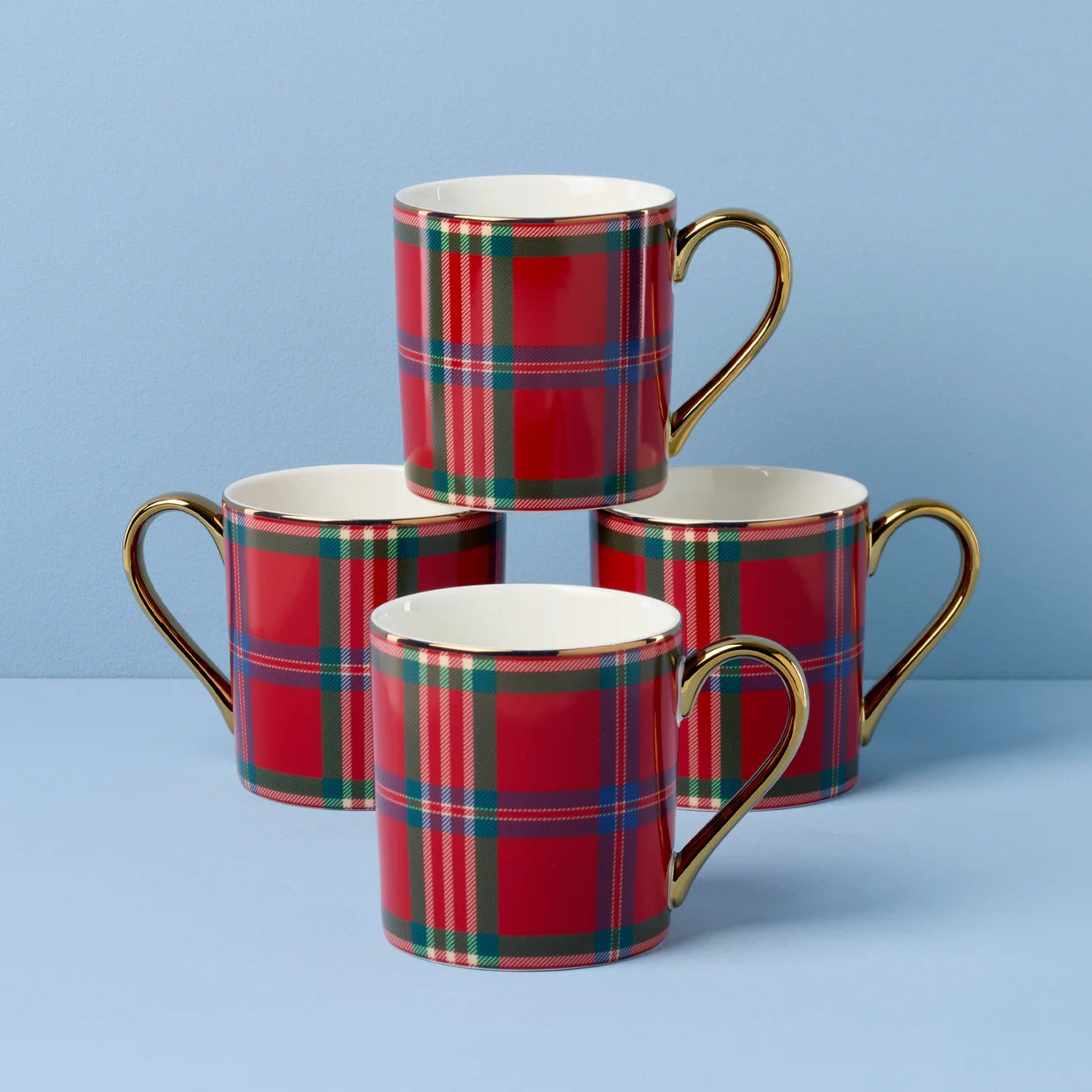 Holiday Red Tartan Mugs, Set Of 4