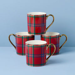 Holiday Red Tartan Mugs, Set Of 4