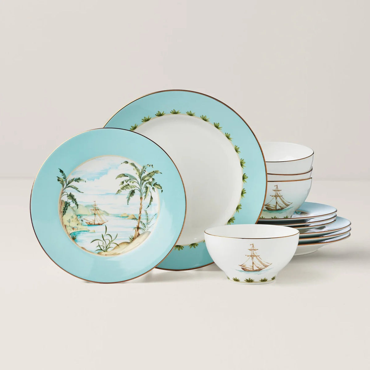 British Colonial Tradewind 12-Piece Dinnerware Set, Set Of 4