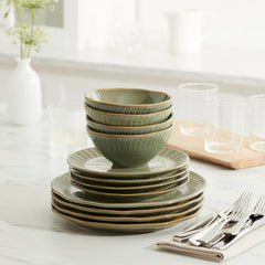 Artisanal Stripe Green 12 Piece Dinnerware Set