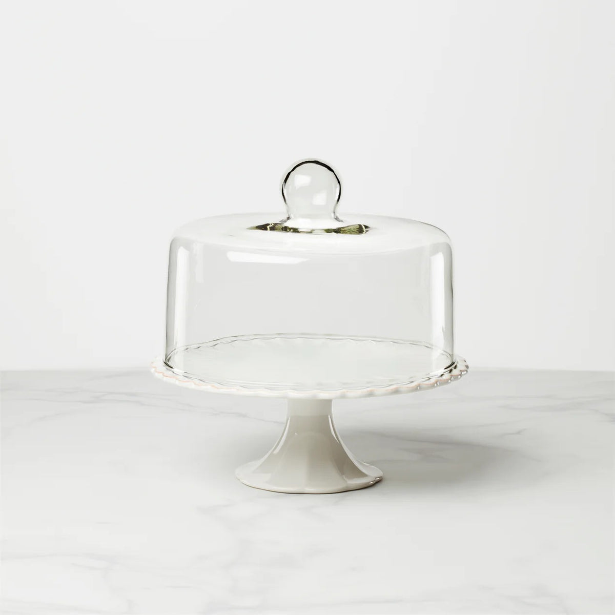 French Perle White Cake Plate With Dome