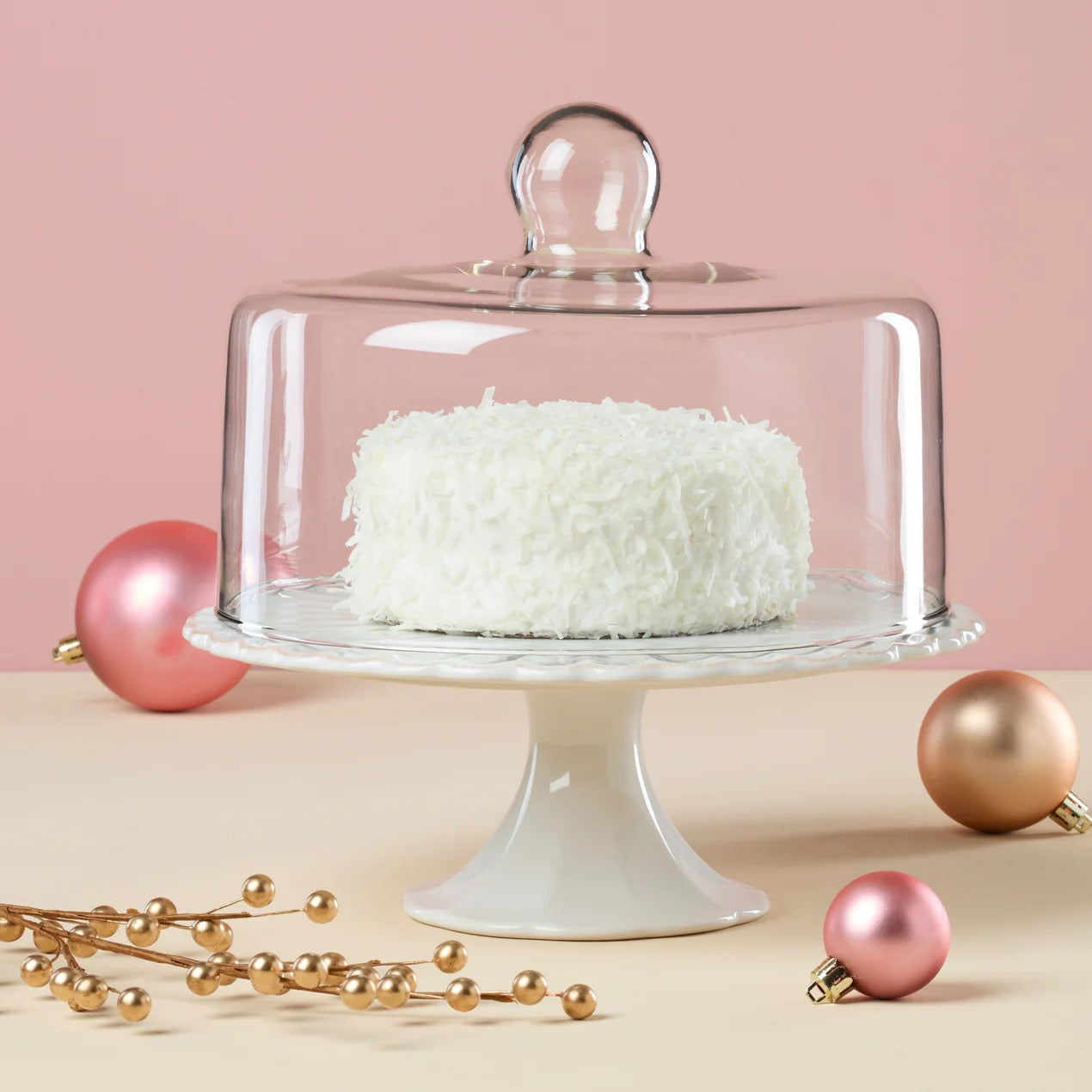 French Perle White Cake Plate With Dome