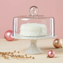 French Perle White Cake Plate With Dome