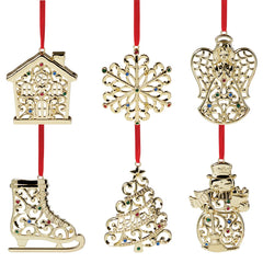 Sparkle & Scroll Multicolor Jeweled Gold Ornaments, Set Of 6
