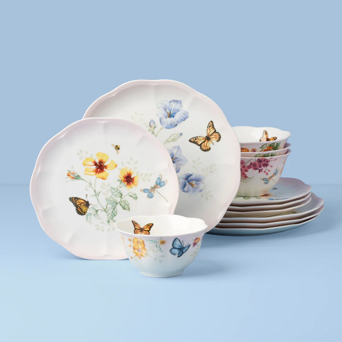 Butterfly Meadow Pink Ombre 12-Piece Dinnerware Set