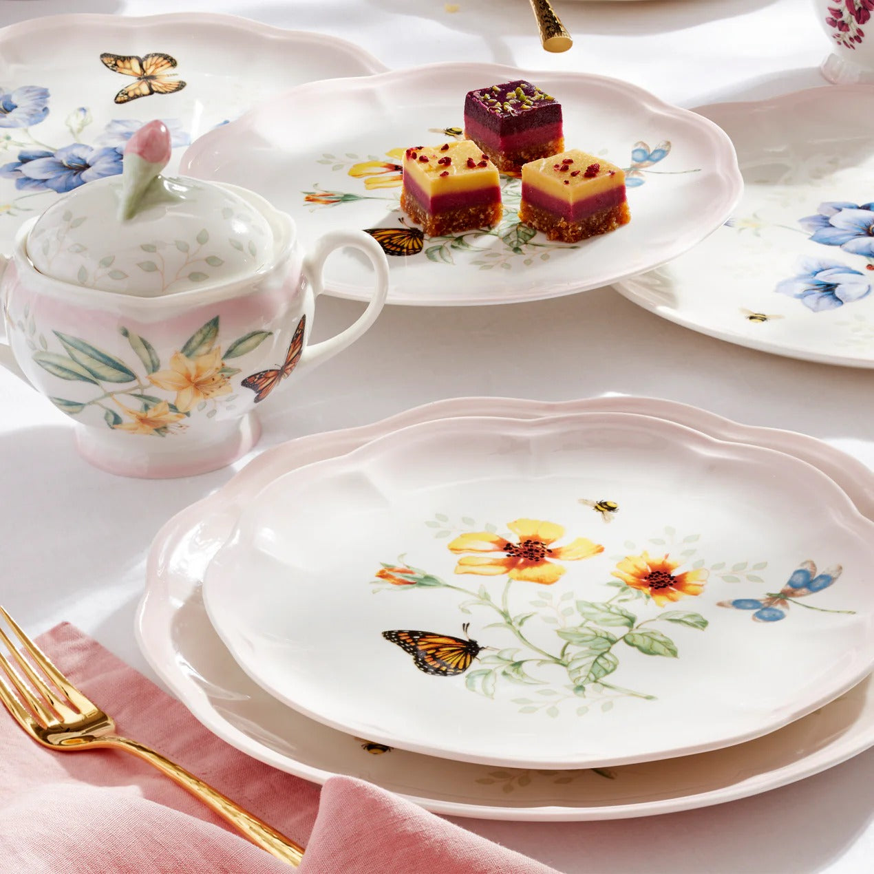 Butterfly Meadow Pink Ombre 12-Piece Dinnerware Set